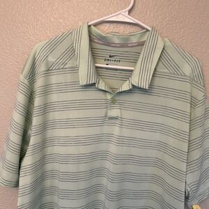 Nike Golf Polo Shirt Mens Extra Large Green Striped Short Sleeve Dri Fit Casual